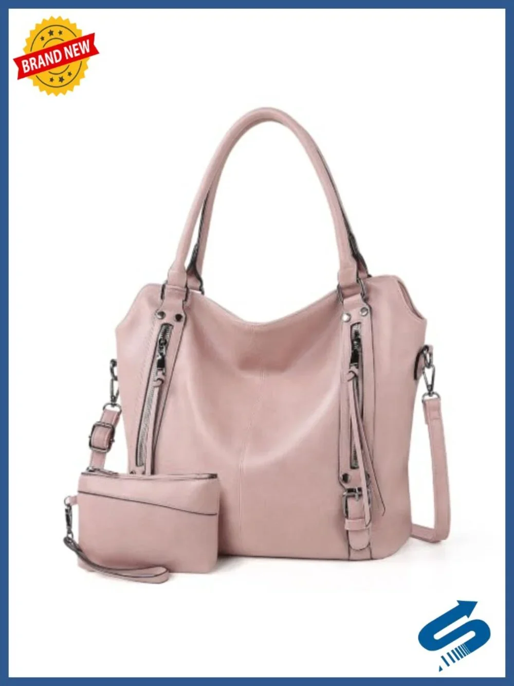 Large PU Leather Hobo Tote Shoulder Bag with Detachable Strap & Coin Purse for